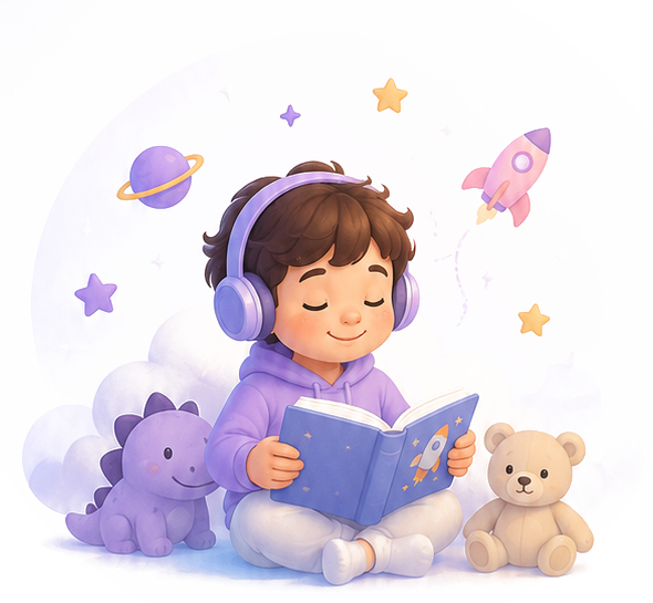 A child enjoying a TinyTopix audio story